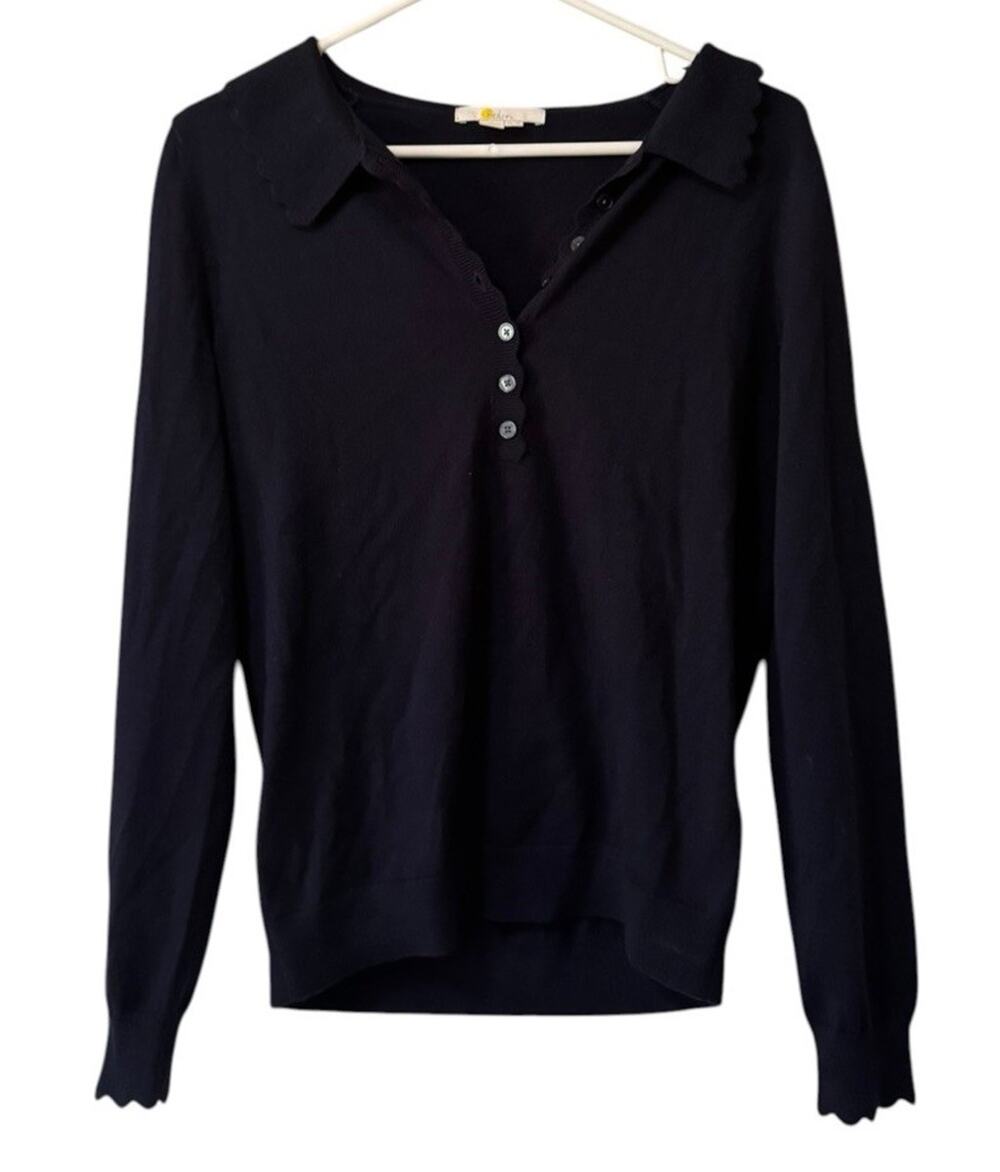 Boden Collar Sweater US Women Size 6 Knit Ribbed V Neck Buttons 100% Wool Modern